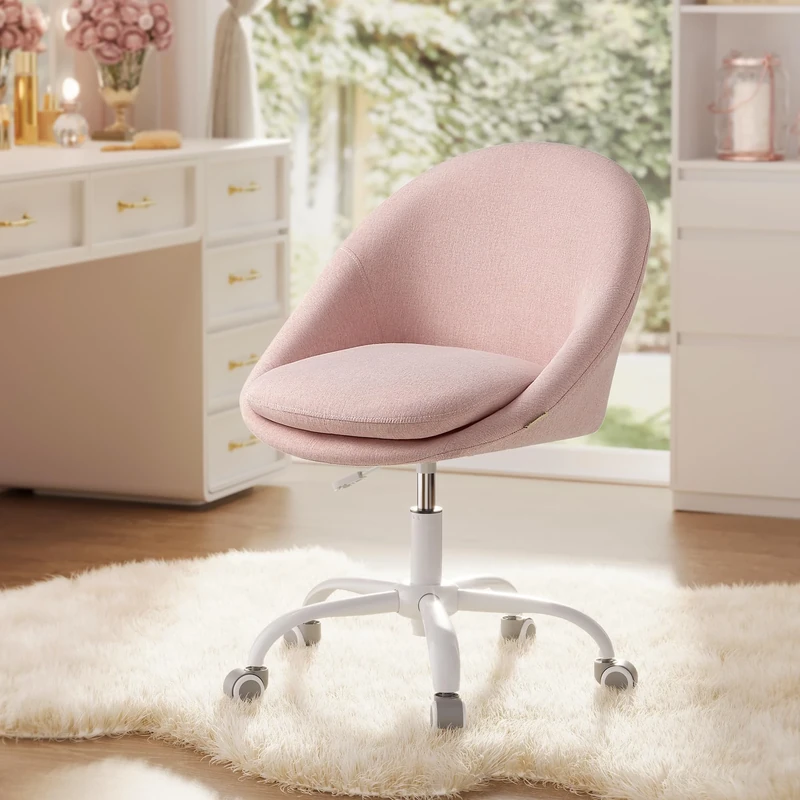 SONGMICS Office Chair, Swivel Chair, Desk Chair, Cotton-Linen Fabric, Foam Padding, Adjustable Height, for Home Office, Study, Bedroom, Jelly Pink OBG020P11