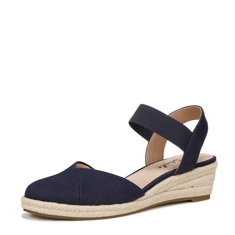 LifeStride Women's Kimmie Wedge Espadrilles Sandal, Lux Navy Canvas, 7.5 Wide