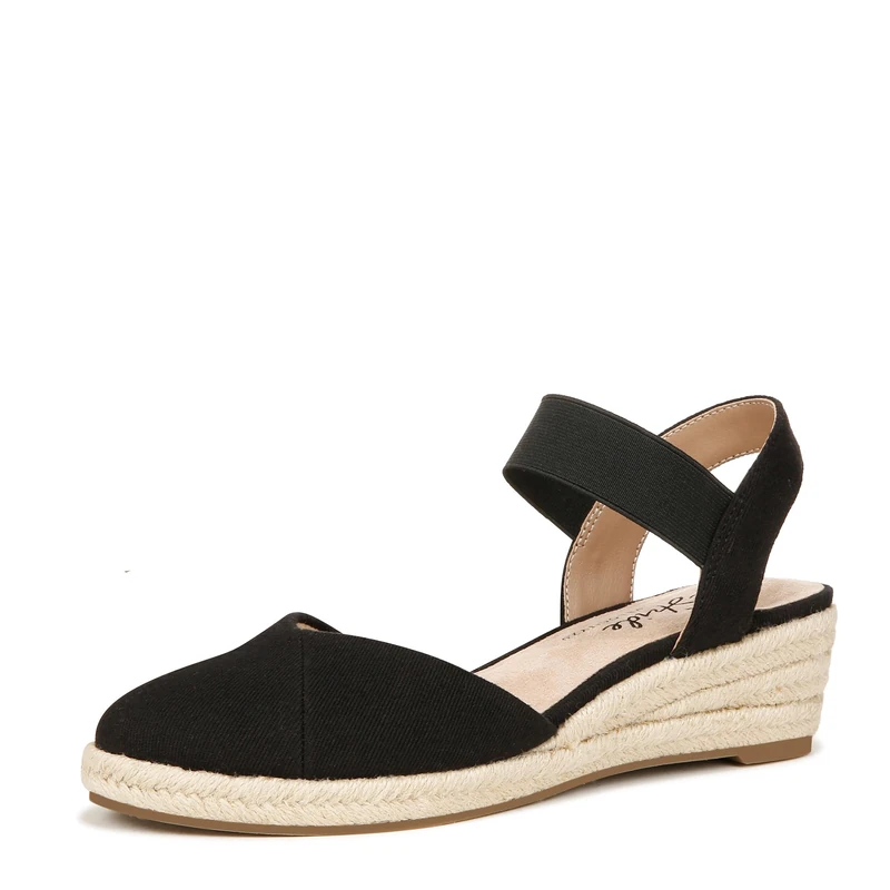 LifeStride Women's Kimmie Wedge Espadrilles Sandal, Black Canvas, 9 UK