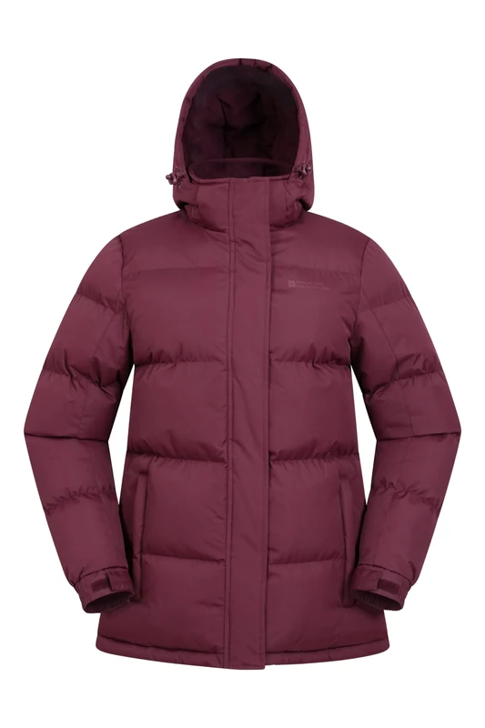Mountain Warehouse Snow Womens Padded Jacket - Warm Water-resistant Full-zip Puffer Coat with Microfibre Insulation - Best for Spring Summer, Outdoors & Hiking Burgundy Women's Size 8