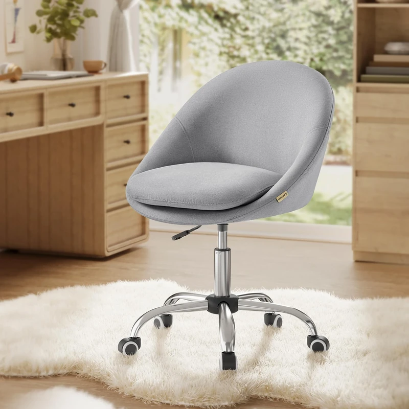 SONGMICS Office Chair, Swivel Chair, Desk Chair, Cotton-Linen Fabric, Foam Padding, Adjustable Height, for Home Office, Study, Bedroom, Dove Grey OBG020G11