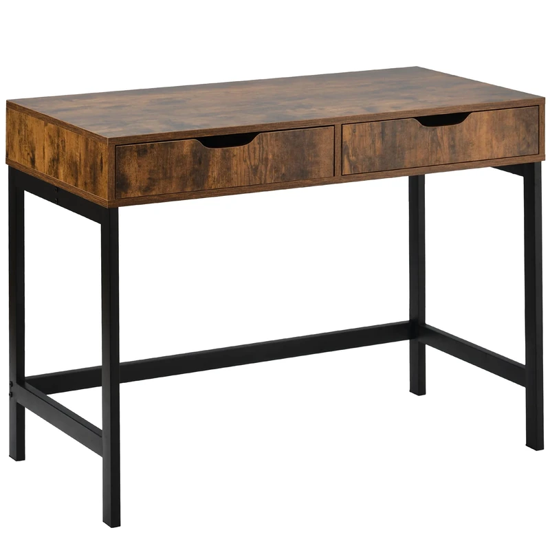 Merax Computer Desk | Dressing Table with 2 Drawers | Spacious Wooden Office Desk for Office or Home | Brown