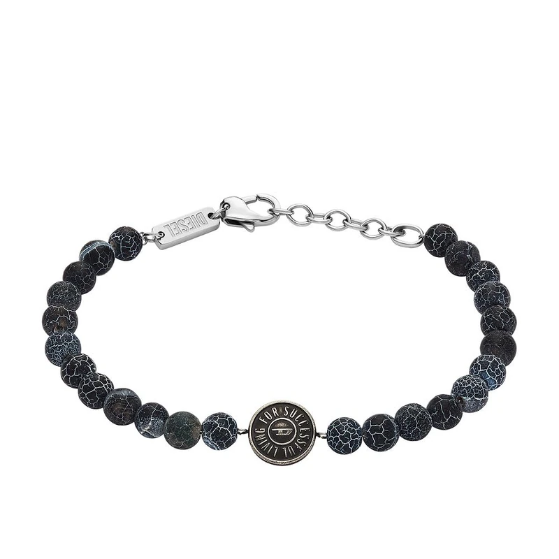 Diesel Men's Black Agate Beaded Bracelet, DX1464040