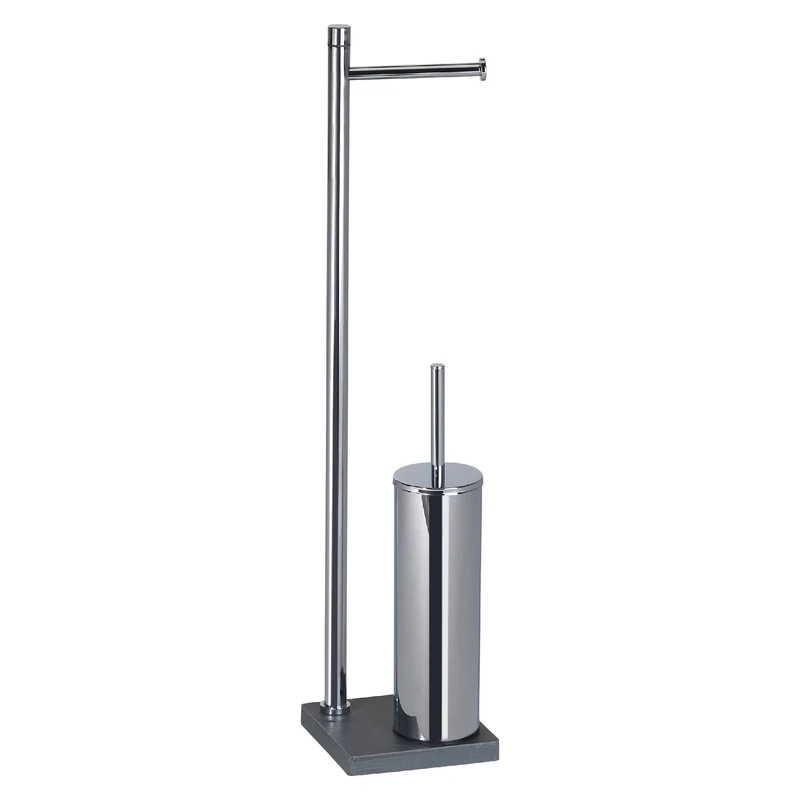 Gedy TRILLY Toilet Brush and Toilet Roll Holder, Chrome-Grey, Stainless Steel, Thermoplastic Resins and Resin and Sand Base, 14 x 14 x 64 cm
