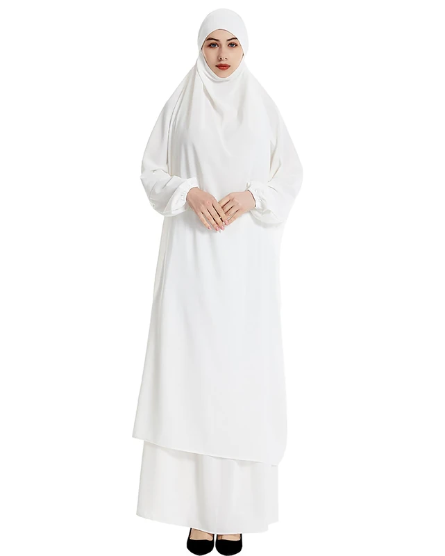 Zofocy Muslim Prayer Abaya Islamic Women's Khimar Pure Color Hijab Dress Long Sleeve Dubai Kaftan, White, One Size - Image 1