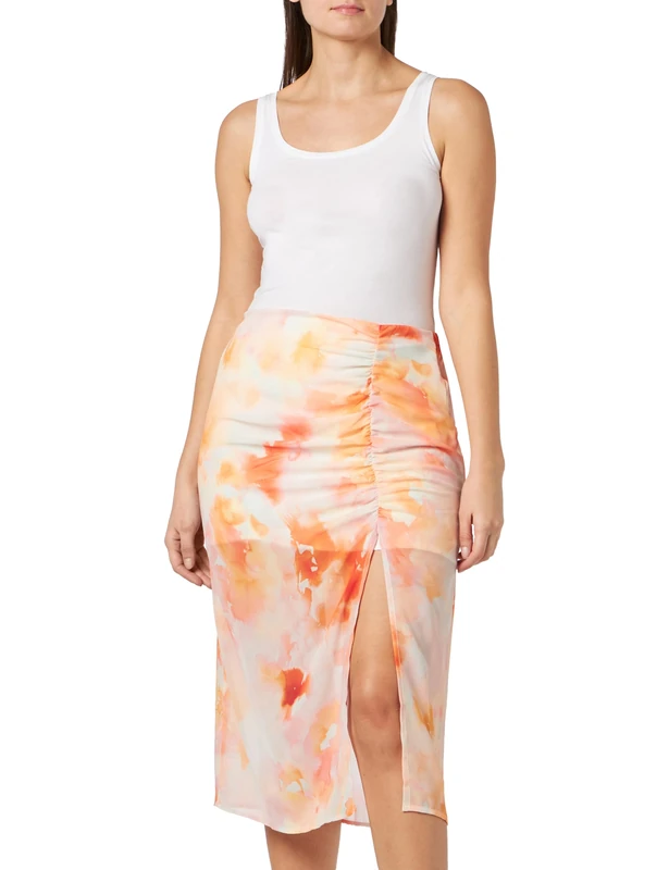 aleva Women's Skirt 19329619-al04, Multicoloured, M, Orange Multi-Coloured, M