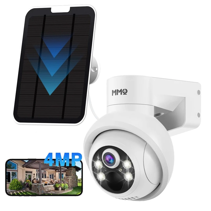 Solar Security Cameras Outdoor, 4MP PTZ Solar Panel for Security Cameras, Battery Powered Wireless Cameras for Home, PIR Motion Detection, Color Night Vision, Compatible with Alexa