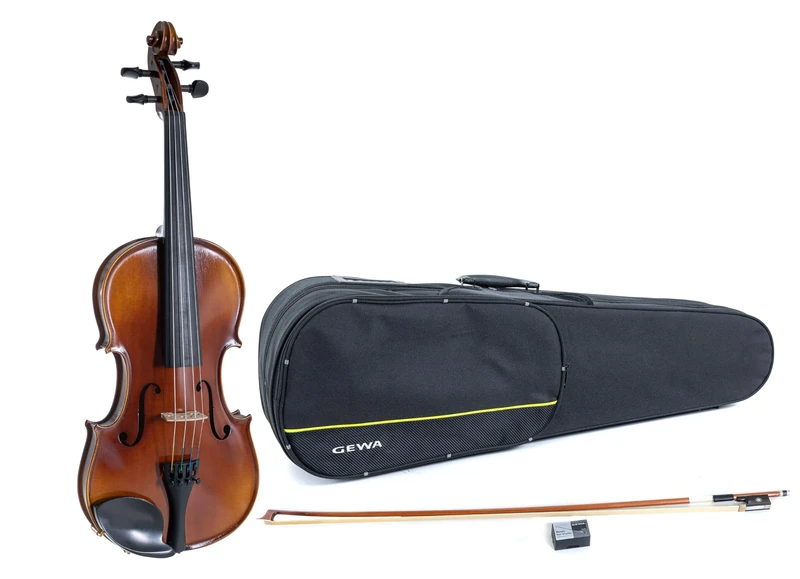 GEWA Violin Set Allegro VL 1 – 1/16, ready to play, back and sides solid European maple, solid European spruce top, hand varnished, massaranduba bow, Larsen Aurora strings, form shaped violin case