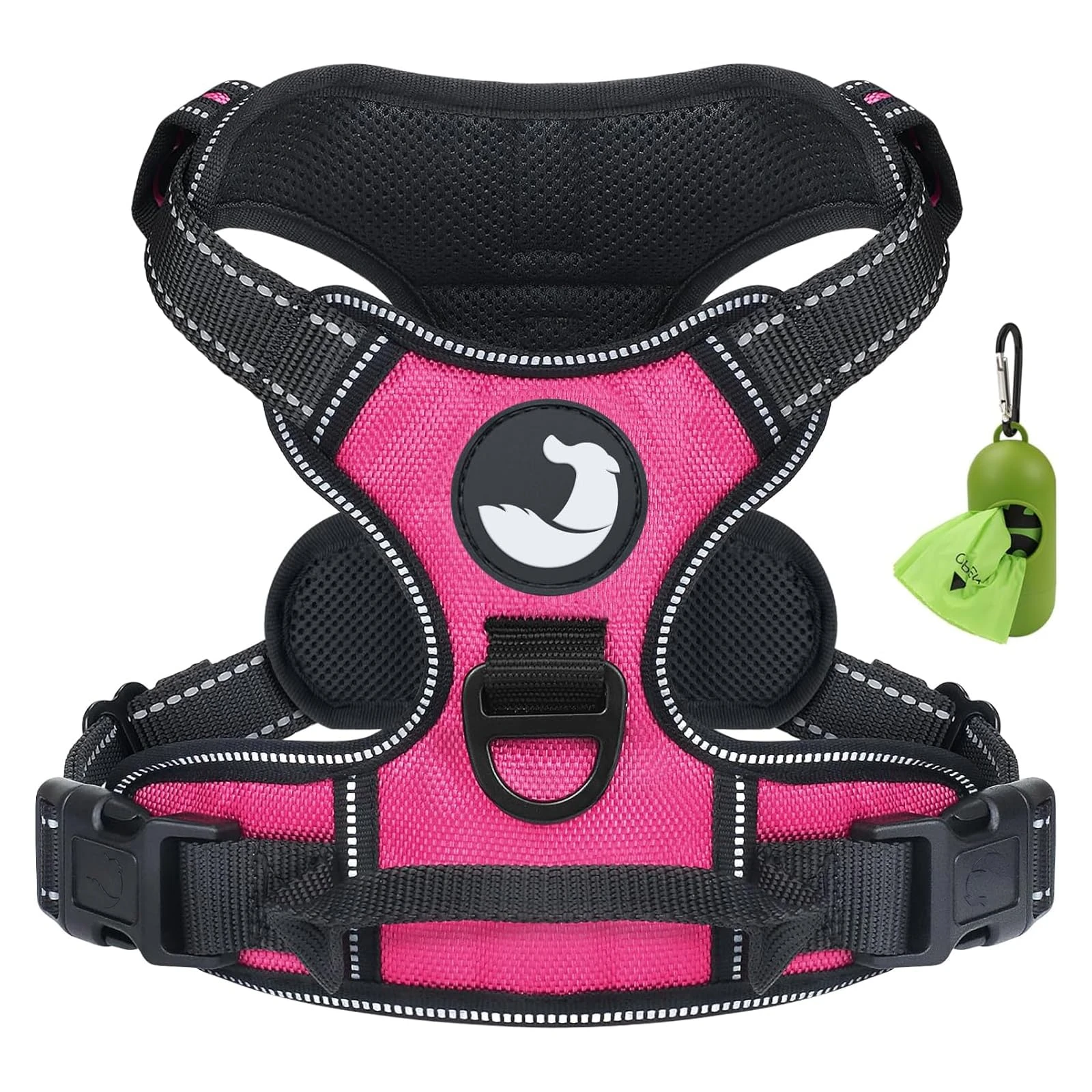 Joytale Dog Harness Large Dog No Pull Harness for Dogs with 2 Leash Clips, Adjustable Soft Padded Dog Harness Reflective with Easy Control Handle for Walking and Training, Hot Pink, XL
