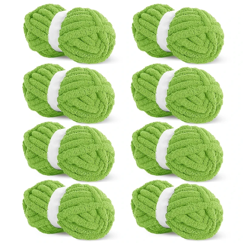 Hombys Grass Green Chunky Chenille Yarn for Crocheting & Knitting, Super Bulky, Soft Plush, 8 Jumbo Packs (27 yds, 8 oz Each)