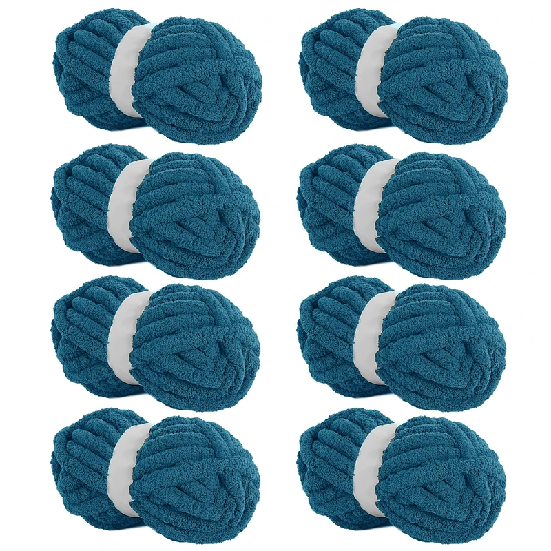 Hombys Indigo Chunky Chenille Yarn for Crocheting & Knitting, Super Bulky, Soft Plush, 8 Jumbo Packs (27 yds, 8 oz Each)