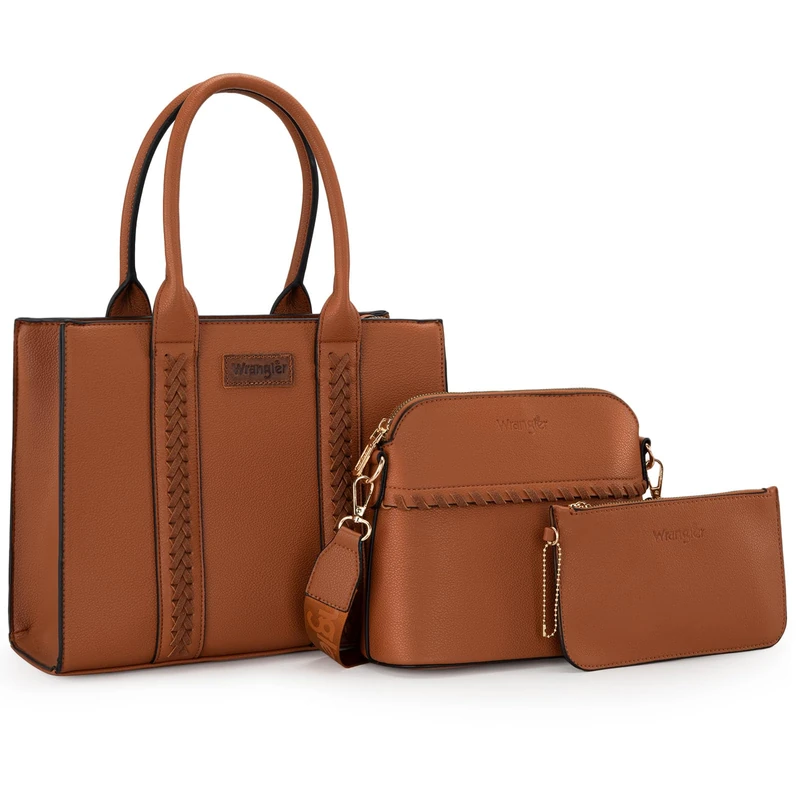 Wrangler 3Pcs Purses for Women Tote Bag Crossbody Handbag Sets with Strap, Brown, M