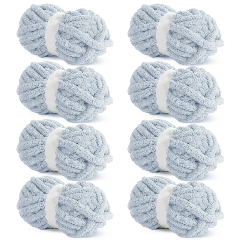Hombys Rice Grey Chunky Chenille Yarn for Crochet and Knitting, Super Bulky, Thick Fluffy Yarn for Hand Knitting Blanket, Soft Plush Yarn, 8 Jumbo Pack (90 Yards, 227 g per Strand)