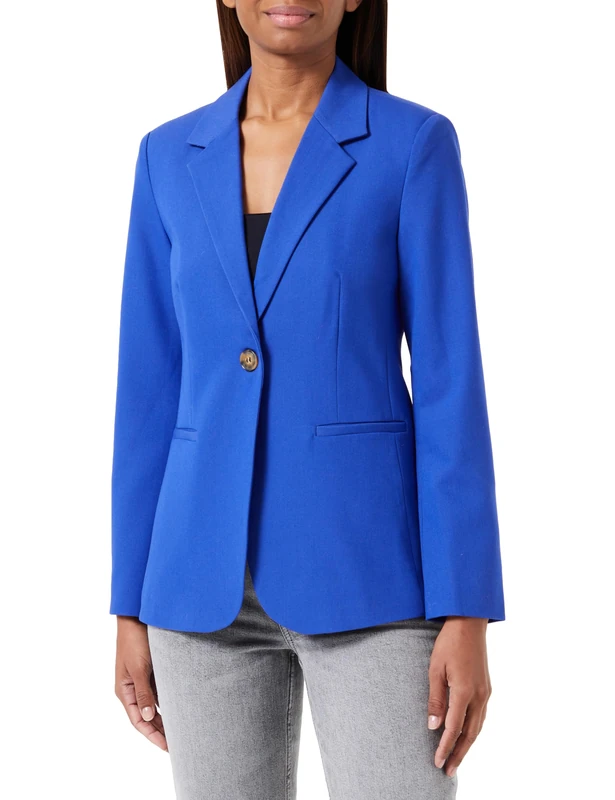 Kaffe Women's Blazer Single Breasted Notch Lapel Regular Fit Jetted Pockets, Blue, 14