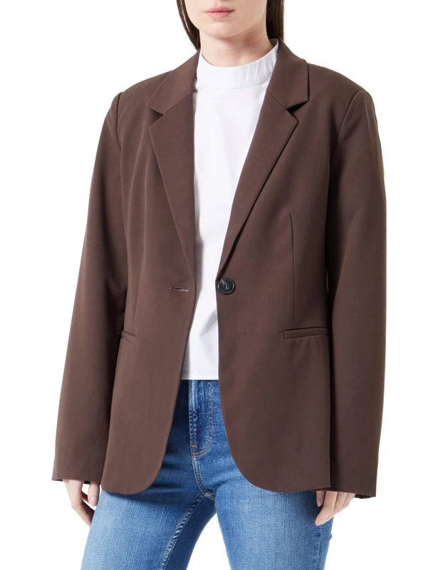 KAFFE Women's Blazer Single Breasted Notch Lapel Regular Fit Jetted Pockets, Brown, 12