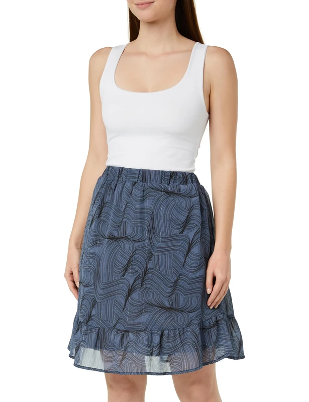 Kaffe Women's Women's Skirt Printed Chiffon Above Knee Length Pockets Elastic Waist Skirt, Infinity Blue/Black Lines, - Image 1