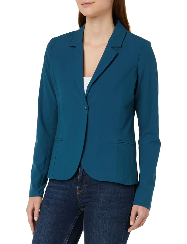 Kaffe Women's Blazer Single Breasted Notch Lapel Slim Fit Hip Length, Blue, 18