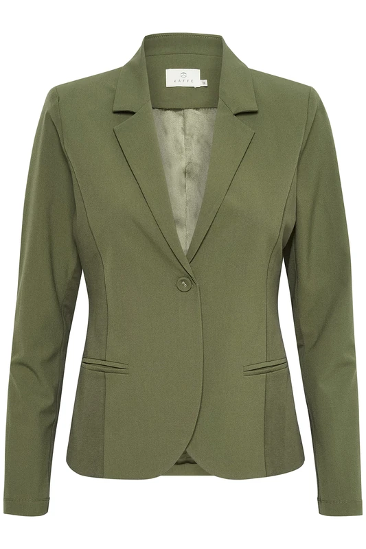 Kaffe Women's Blazer Single Breasted Notch Lapel Slim Fit Hip Length, Green, 18