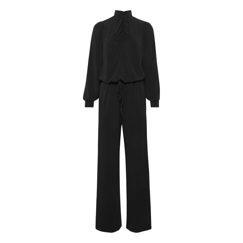 KAFFE Women's Jumpsuit Long Sleeves Turtleneck Wide Legs Drawstring Waist, Black Deep, S