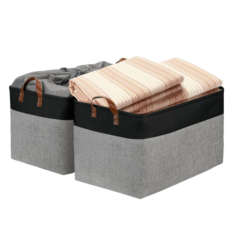 DULLEMELO Extra Large Storage Basket 22X15 Large Blanket Baskets Living Room, 70L Foldable Toys Baskets Organizer Bins, Fabric Storage Bins Baskets Storage Toys, Books, Pillows, Clothes (Black&Grey)