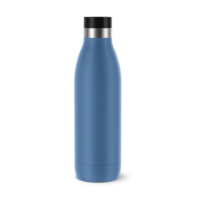 Emsa Bludrop N3112200 Insulated Water Bottle, 0.7 litres, 100% Leak-Proof, Quick-Press Closure, Ergonomic 360° Drinking Enjoyment, 12 Hours Warm, 24 Hours Cool, Easy Cleaning, Stainless Steel, Powder