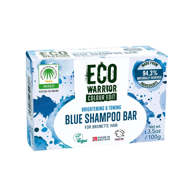 Eco Warrior Blue Shampoo Bar for Brunette Hair, 100g | Vegan, Cruelty-Free, Natural, eco friendly| Free from SLS or Parabens | Brightening & Toning bar shampoo with Squalane, Shea Butter & Bergamot