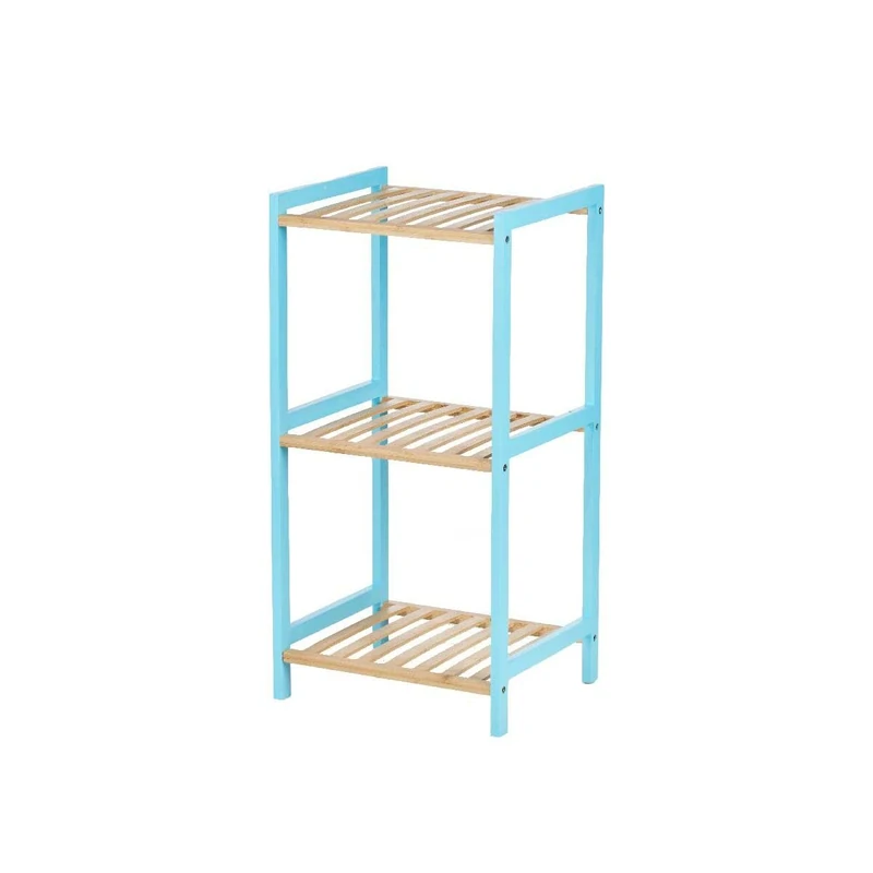 Bathroom Shelf 35 x 30 x 70 cm Natural Blue Bamboo Pine Wood