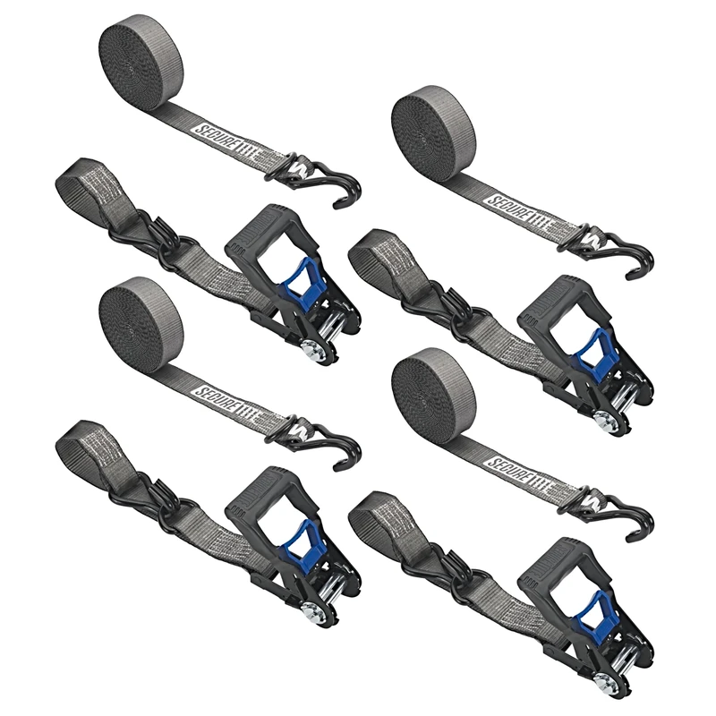 Secure Tite Ratchet Straps 4 Pack - 1-1/2" x 20' - Truck Tie Down Straps with Hooks, Vinyl Coated Double J-Hook, 1500 lbs Working Load Limit, 5000