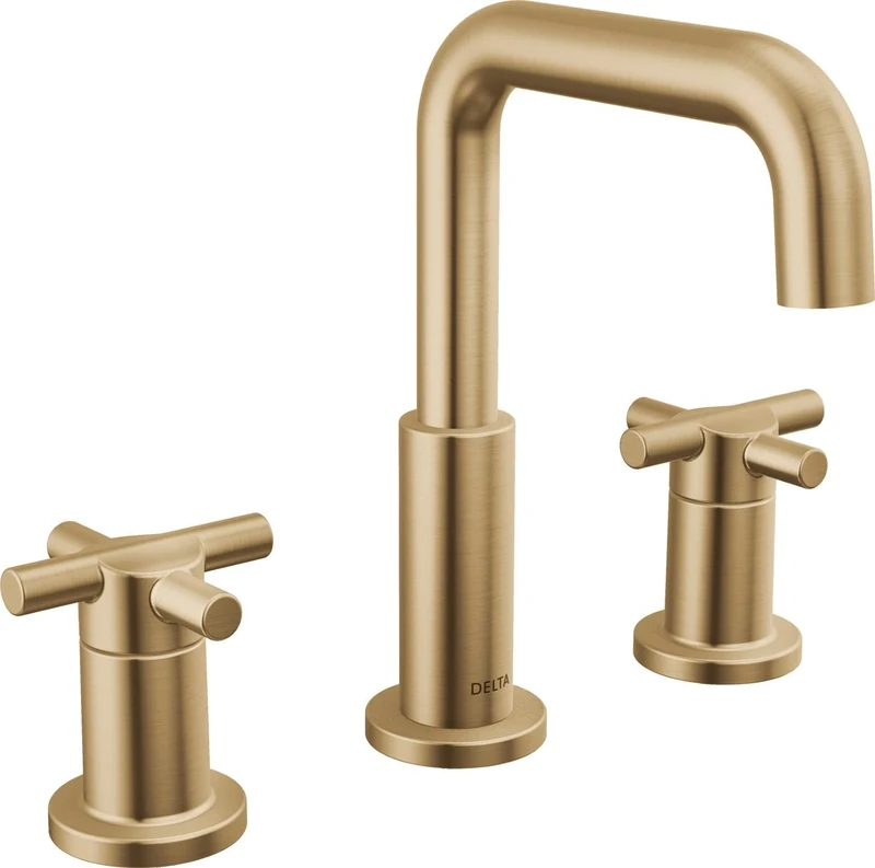 Delta Faucet Nicoli Widespread Bathroom Faucet 3 Hole, Gold Bathroom Faucet, Bathroom Sink Faucet, Drain Assembly, Champagne Bronze 35894LF-CZ