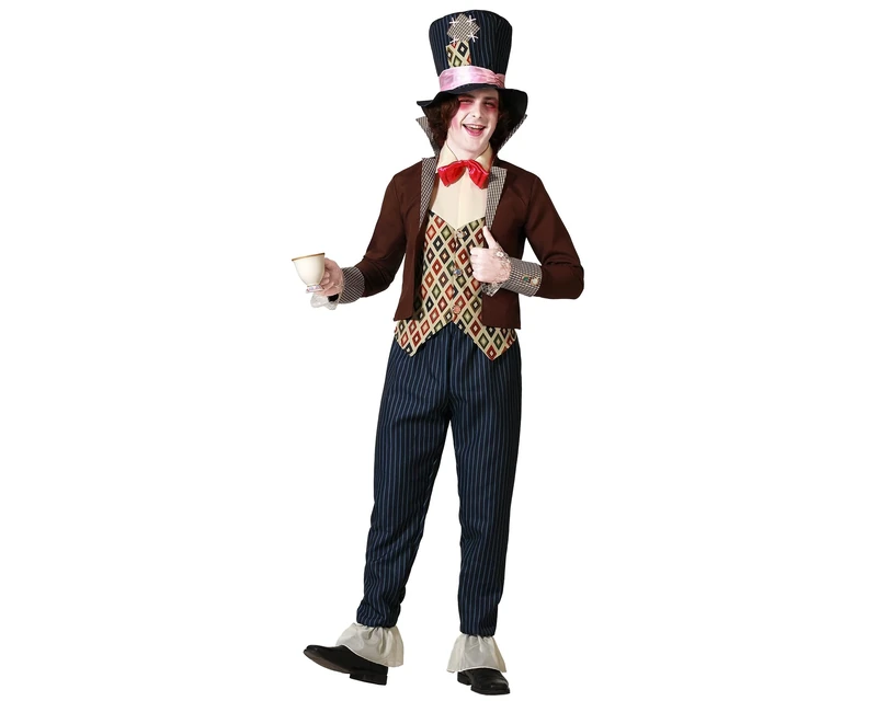Atosa Crazy Hatter Costume Extravagant Eye-Catching Distinctive And Creative Iconic Character Colorful Peculiar Striped Vintage Exaggerated And Decorative, multicoloured, XXL