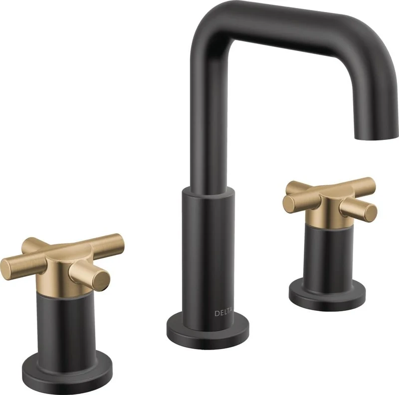 Delta Nicoli Matte Black/Brushed Gold Bathroom Faucet 3 Hole, 8 Inch Widespread Bathroom Sink Faucet for Vanity, Push-Pop Drain Assembly, Matte Black/Champagne Bronze 35894LF-GZ