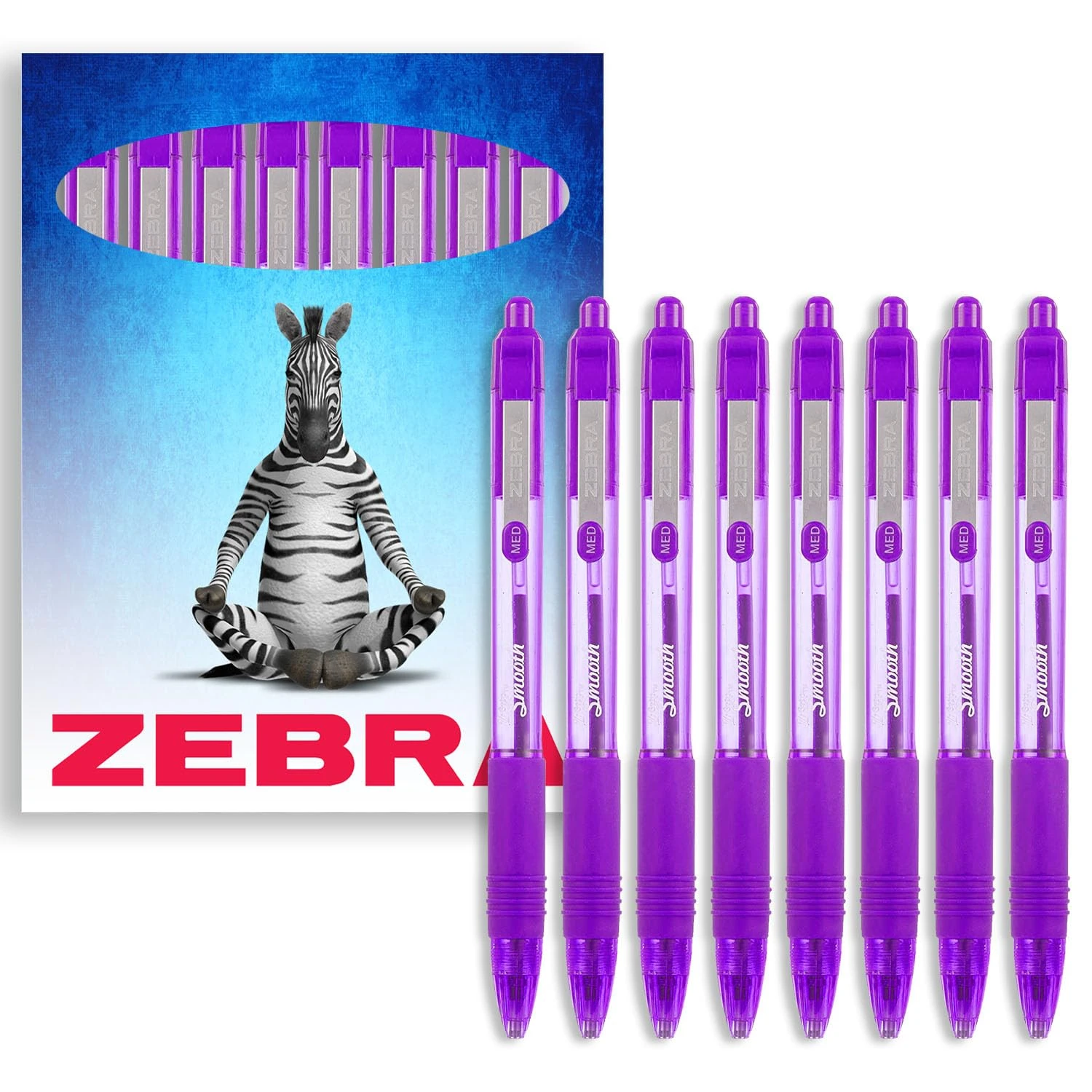 Zebra Z-Grip Smooth Retractable Ballpoint Pen - 1.0mm Nib - Pack of 8 - In Gift Box Packaging (Violet)