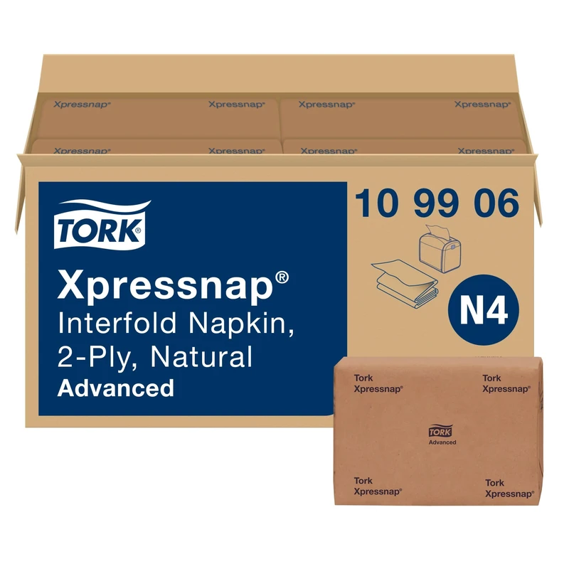 Tork Xpressnap Natural Dispenser Napkin N4, 2-ply, 1/2 Fold, One-at-a-Time Dispensing, 12 x 500, 8.5" x 6.5", 109906