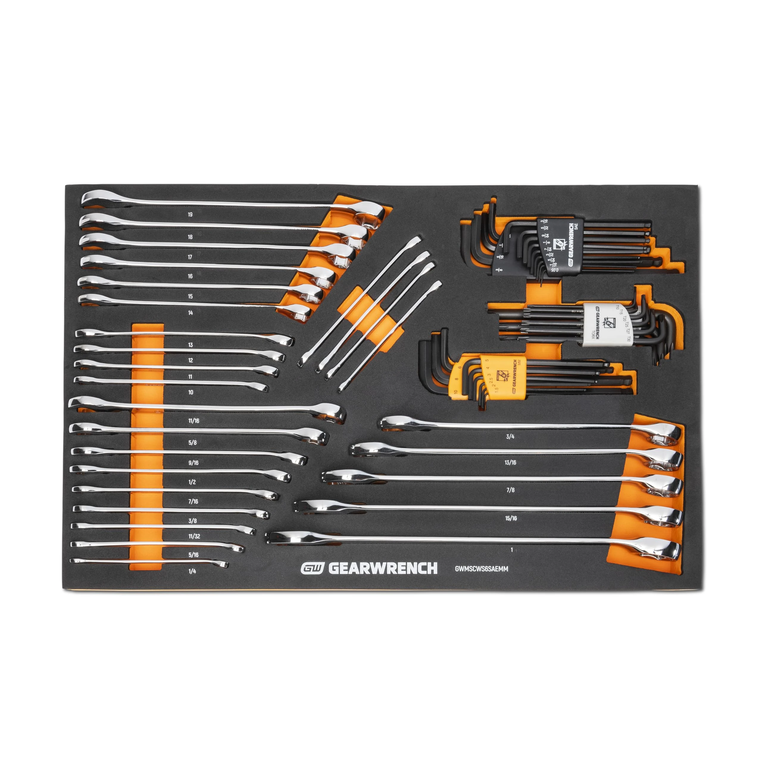 GearWrench 59 Piece 6 Point Combination Wrench and Hex Key Set in Foam Storage Tray - GWMSCWS6SAEMM