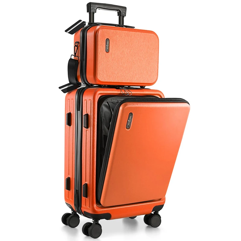 TRAVELARIM 20 Inch Carry On Luggage 22x14x9 Airline Approved, Carry On Suitcase with Wheels, Hard-Shell Carry-on Luggage, Durable Luggage Carry On, Small Suitcase with Cosmetic Carry On Bag, Orange,