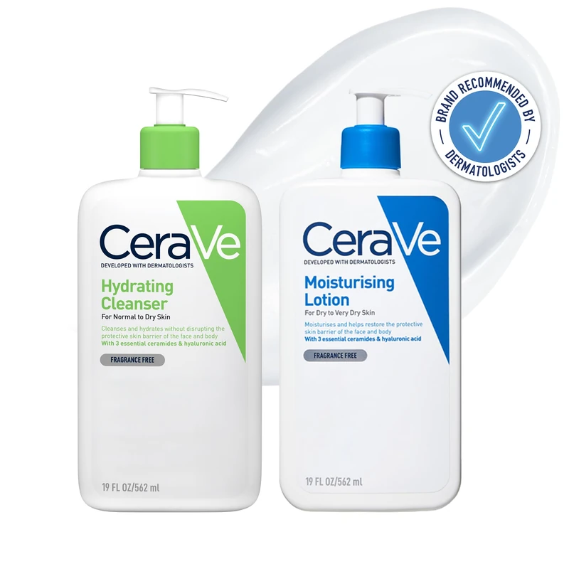 CeraVe Face & Body Routine for Dry Skin, Hydrating Cleanser & Moisturising Lotion 562ml x2