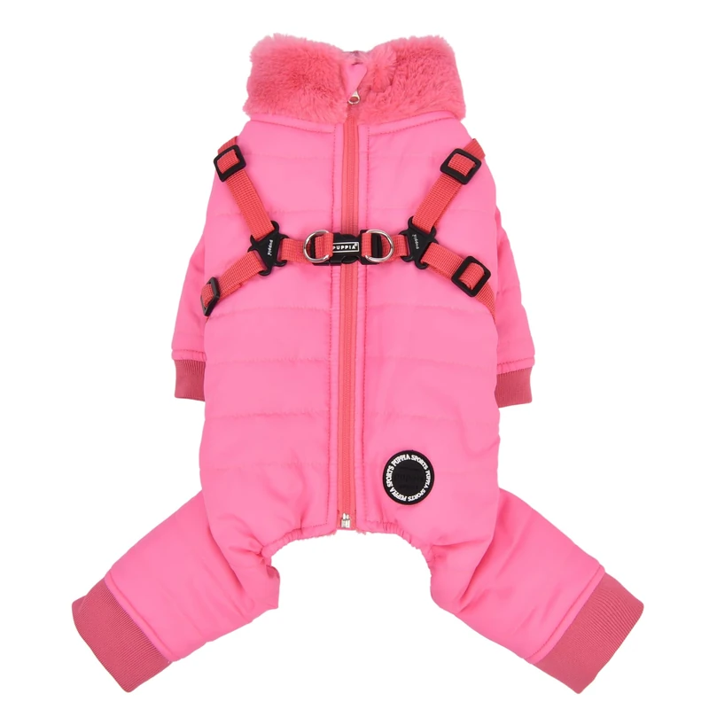 Puppia Everson Dog Jumpsuit Winter Season Intrgrated Harness for Small and Medium Dogs, Pink, Medium