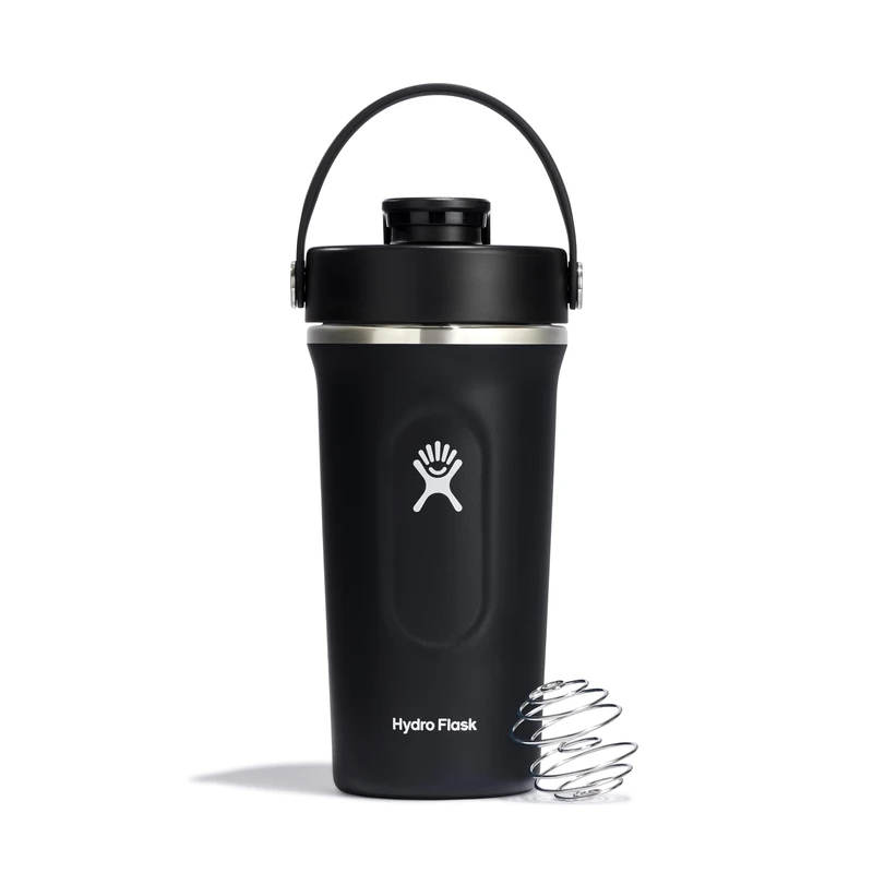 Hydro Flask - Insulated Stainless Steel Shaker Bottle 710 ml (24 oz) - Leakproof Flip Chug Spout - For Protein Shakes & Supplements - Whisk Ball - Cold for 24 Hours - Black