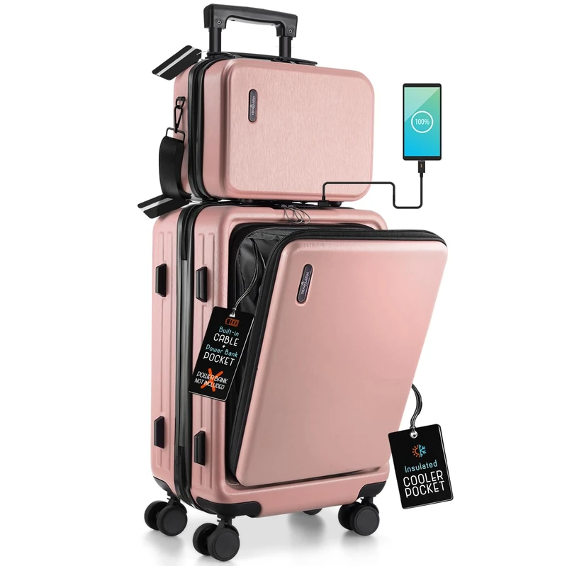TRAVELARIM Durable Hard Shell Luggage with Spinner Wheels, Lightweight Carry Set Cosmetic Case – 20 Inch Small Suitcase, ABS Polycarbonate, Pink, 22 Inch