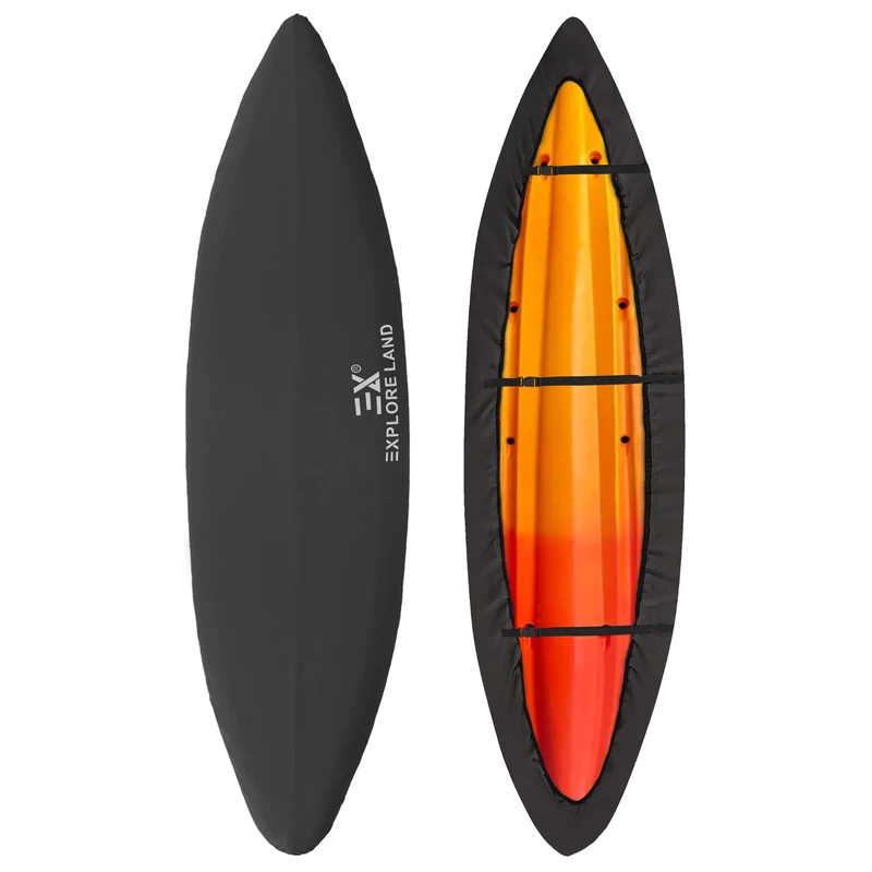 Explore Land Waterproof Kayak Cover - UV Protection 600D Canoe Dust Storage Cover Suitable for 12.3-13.5ft Kayak, Black