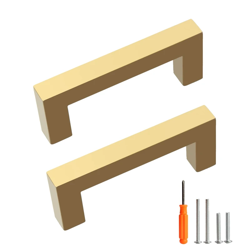 Redunest Cabinet Pulls Gold Cabinet Handles Square Drawer Pulls, 30 Pack 3 Inch Stainless Steel Kitchen Door Cupboard Cabinet Handles, Drawer Hardware Handles, 76mm Hole Centers