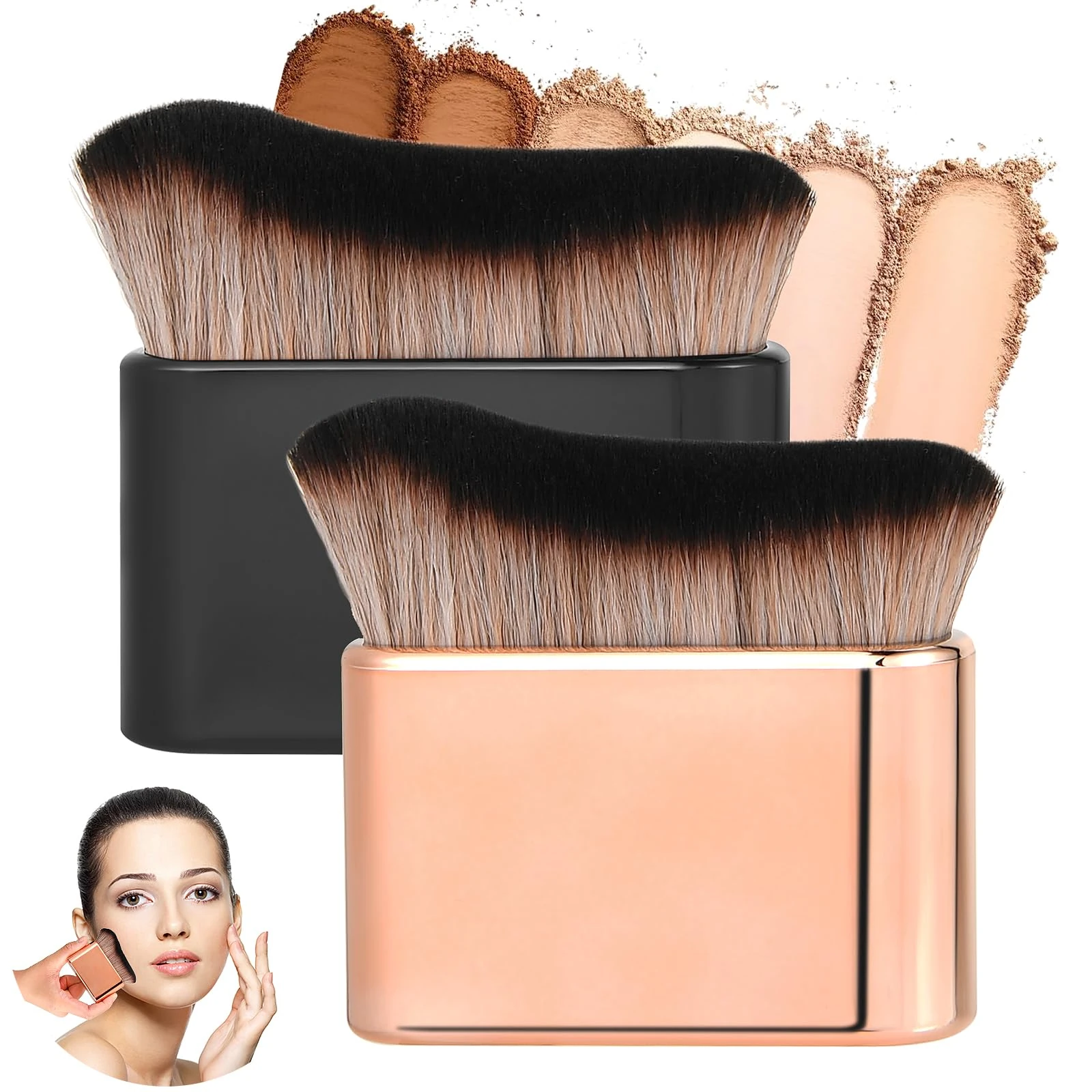 2 PCS Tanning Brush, Self Tanner Applicator for Body Leg Makeup, Kabuki Foundation Blend & Blur Brush (Black Rose Gold)