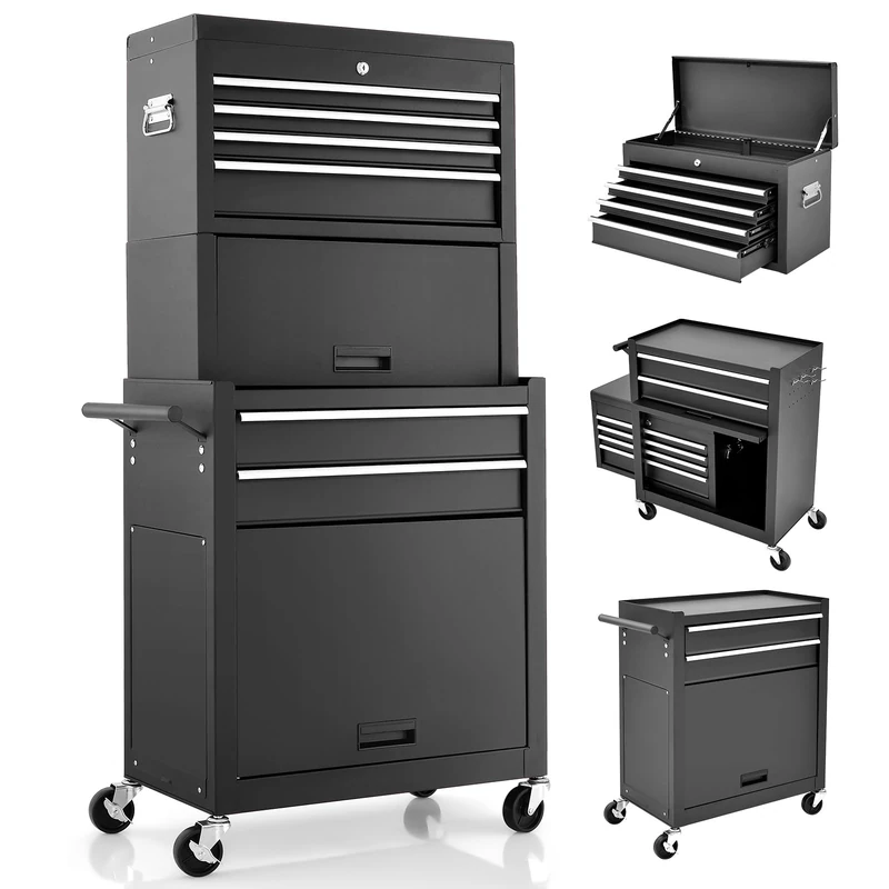 GiantexUK Tool Cabinet (with Middle Toolbox, Black)
