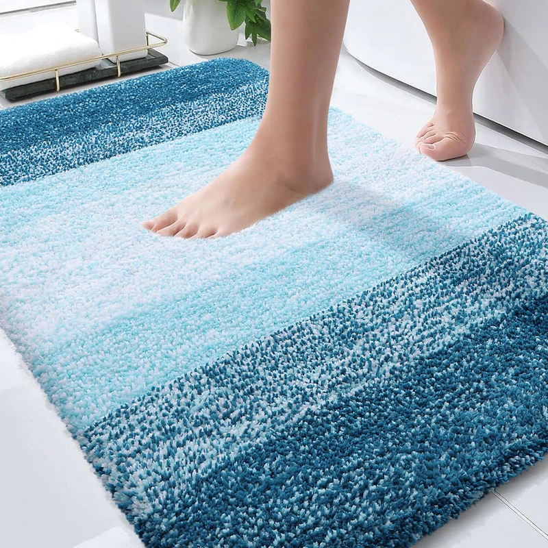 OLANLY Bathroom Rug Mat 36x24, Extra Soft and Absorbent Microfiber Bath Rugs, Non-Slip Plush Shaggy Bath Carpet, Machine Wash Dry, Bath Mats for Bathroom Floor, Tub and Shower, Peacock Blue