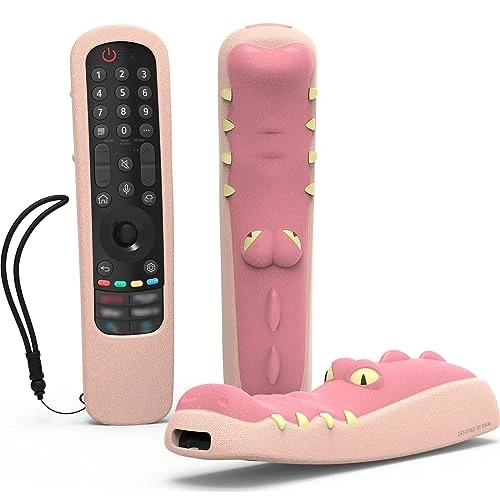 Silicone Remote Control Protective Case Compatible with LG AN-MR24GA/MR23GA/MR22GN/MR21GN, Magic Remote Cover for OLED QLED LG Smart TV 2022/2023/2024, Anti Scratch With Remote Loop(Crocodile-Pink)