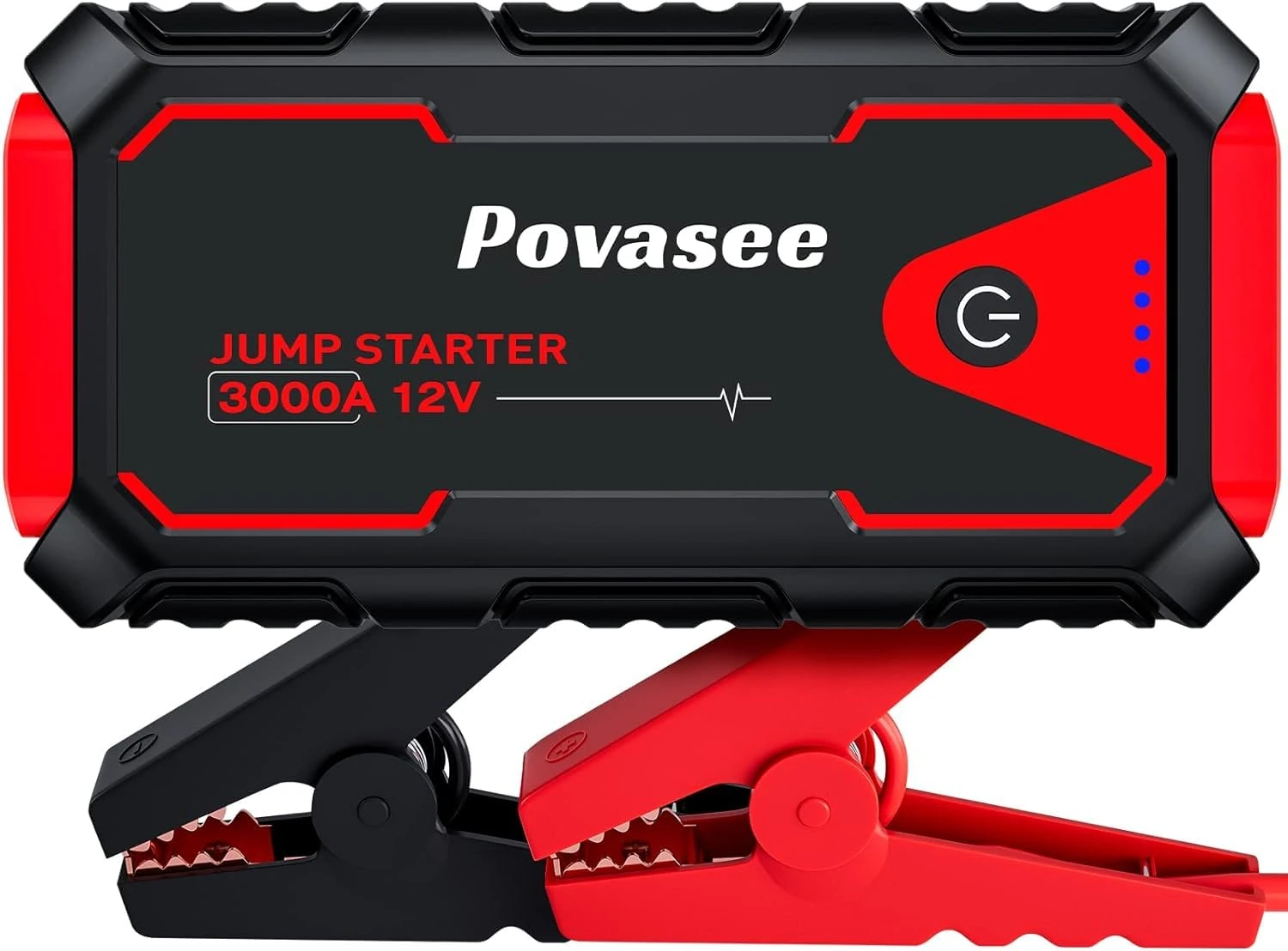 Povasee 3000A Jump Starter Power Pack, Car Battery Booster Jump Starter for 12V Vehicle (Up to 10L Gas/8L Diesel), Car Starter Power Bank with LED, 2 USB Outputs, Jump Pack with Jump Leads