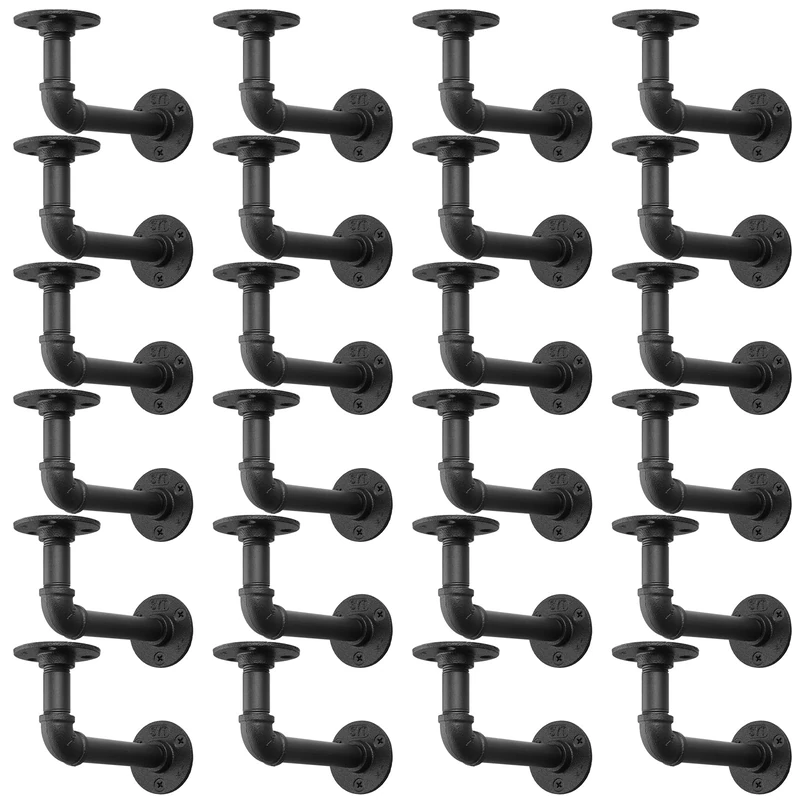 MUZIK 24Pc L Pipe Shelf Bracket, 7"×4" Heavy Duty Wall Mount, DIY Shelving