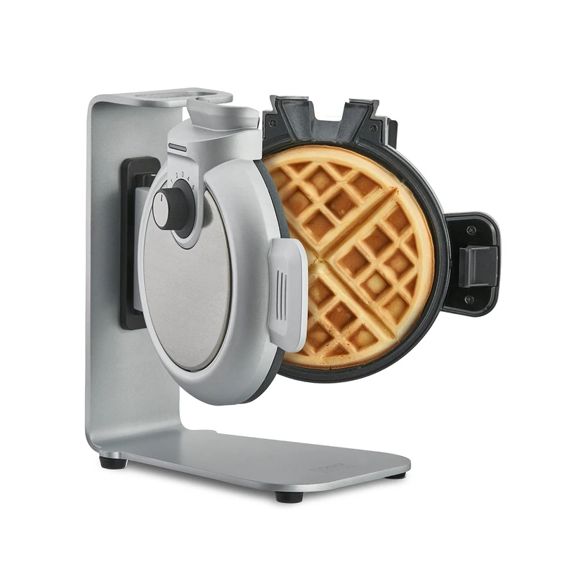 CASO Design WaffleUp Belgian Waffle Maker, Non-Stick Waffle Iron, 5 Browning Levels, Overflow Protection with Drip Container, Space-Saving Design, Cable Tidy, Silver