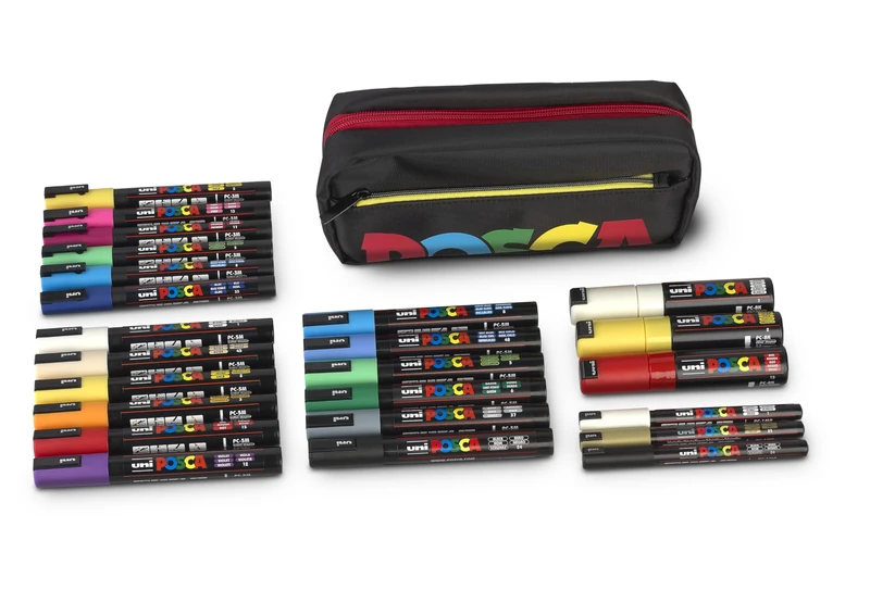 Faber-Castell uni-ball 205088 POSCA Marker Set XXL, 24 Posca Pens and a Bum Bag, for Work, Hobby and Leisure