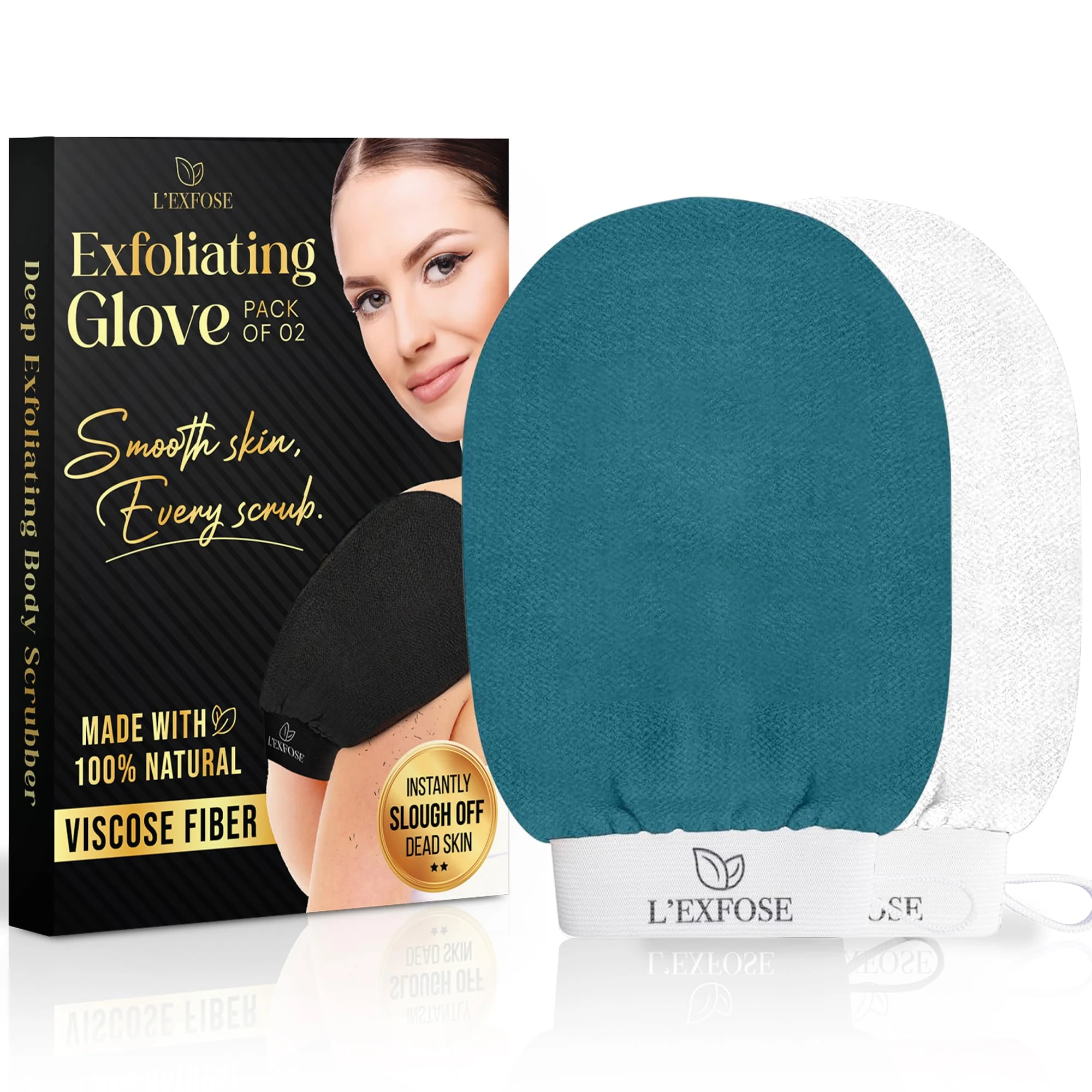 L'Exfose 2 x Body Exfoliating Gloves – Kessa Horsehair Glove Body and Face Scrub in Natural Viscose – Removes Dead Skin Cells and Moisturizes – Pleasant Spa Feel Without Black Soap
